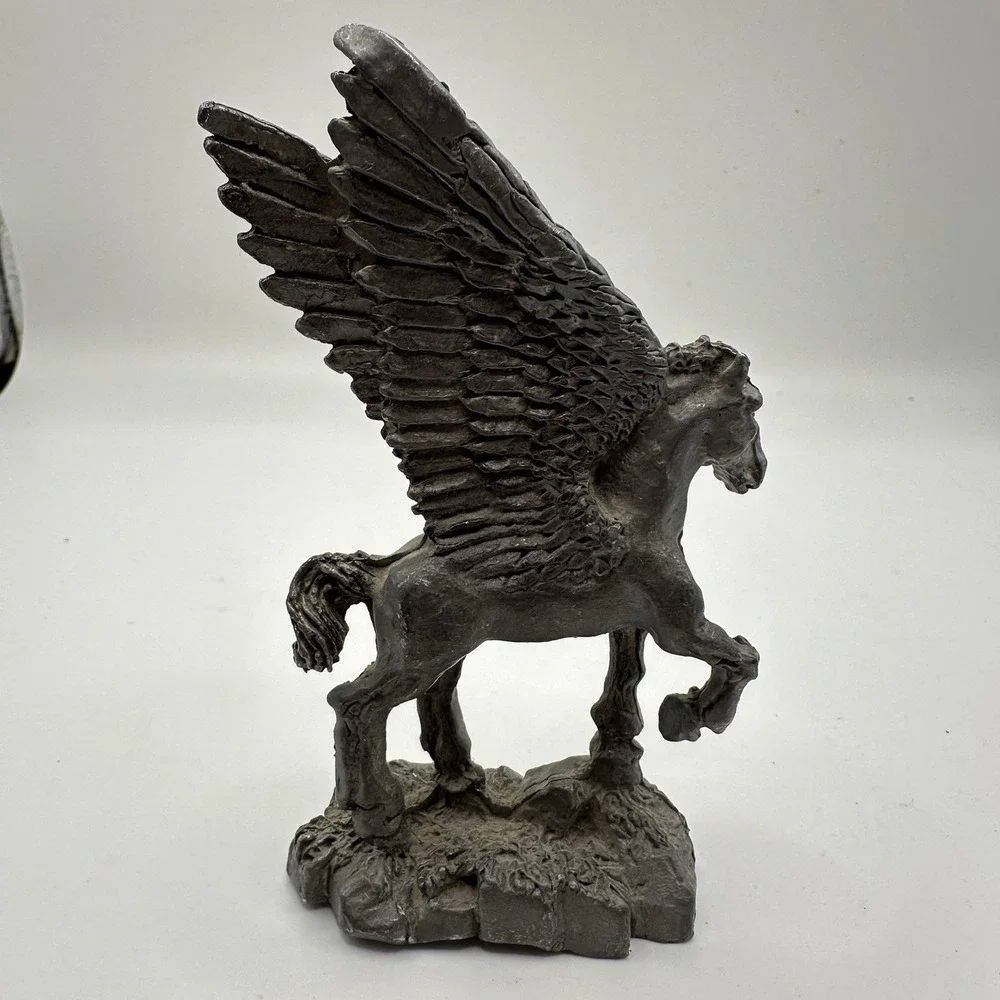 VTG Pewter Pegasus Figurine Statue Fantasy Mythical Winged Horse Decor 3 1/2